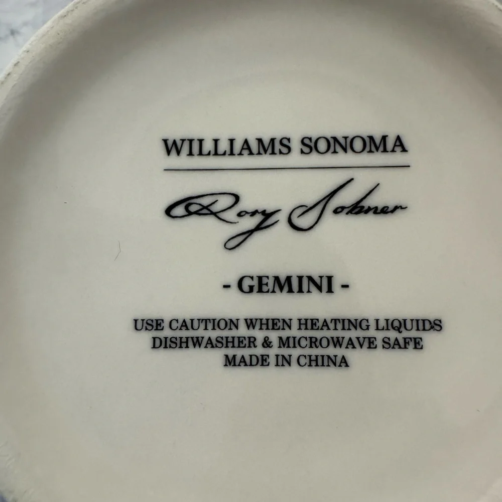 Williams Sonoma large mug Gemini, black and white with owl motif